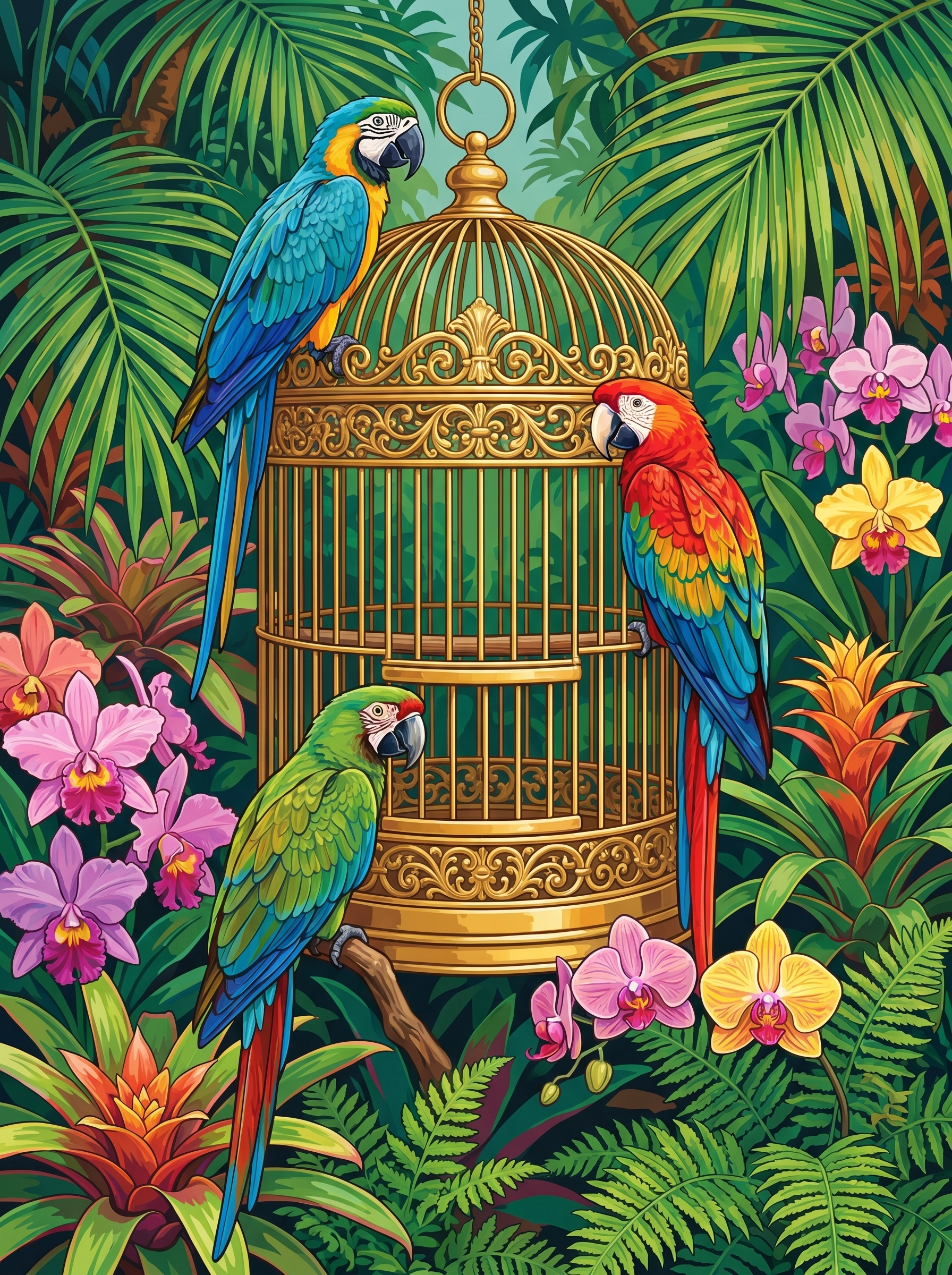 Tropical Parrot Garden Scene (Diamond Painting) Diamond Painting kit