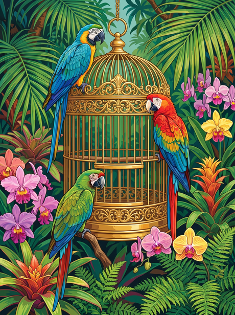 Tropical Parrot Garden Scene (Diamond Painting) Diamond Painting kit
