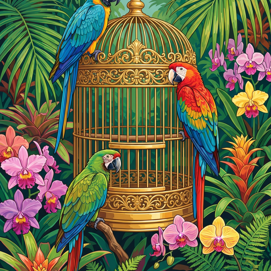 Tropical Parrot Garden Scene