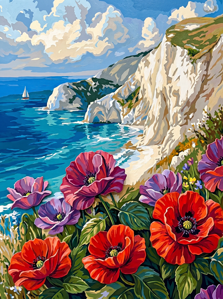 Coastal Cliffs Poppy Bloom (Diamond Painting) Diamond Painting kit