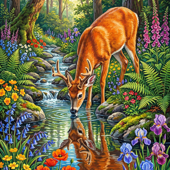 Forest Deer Stream Reflection