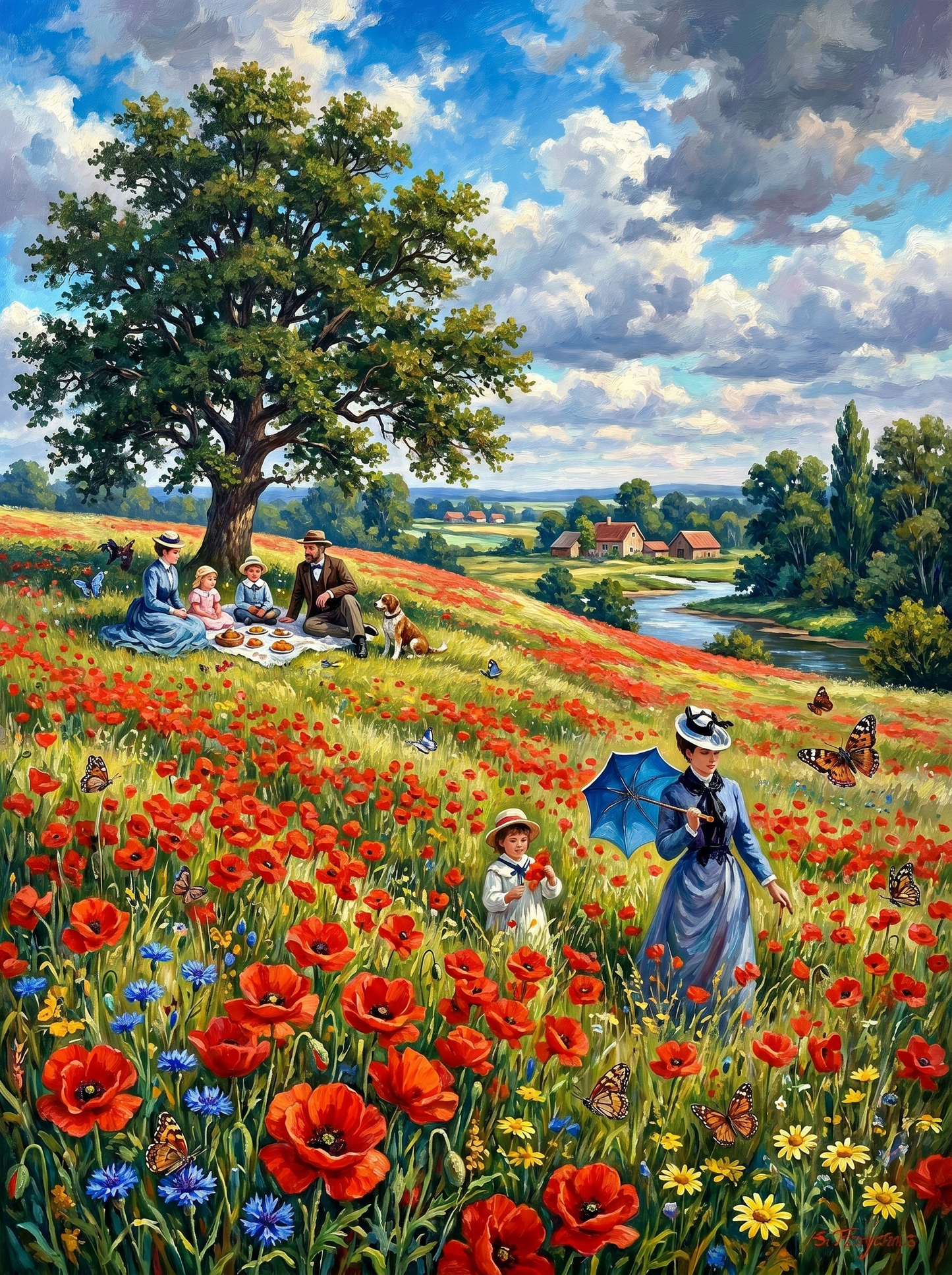 Poppy Field Family Picnic (Diamond Painting) Diamond Painting kit