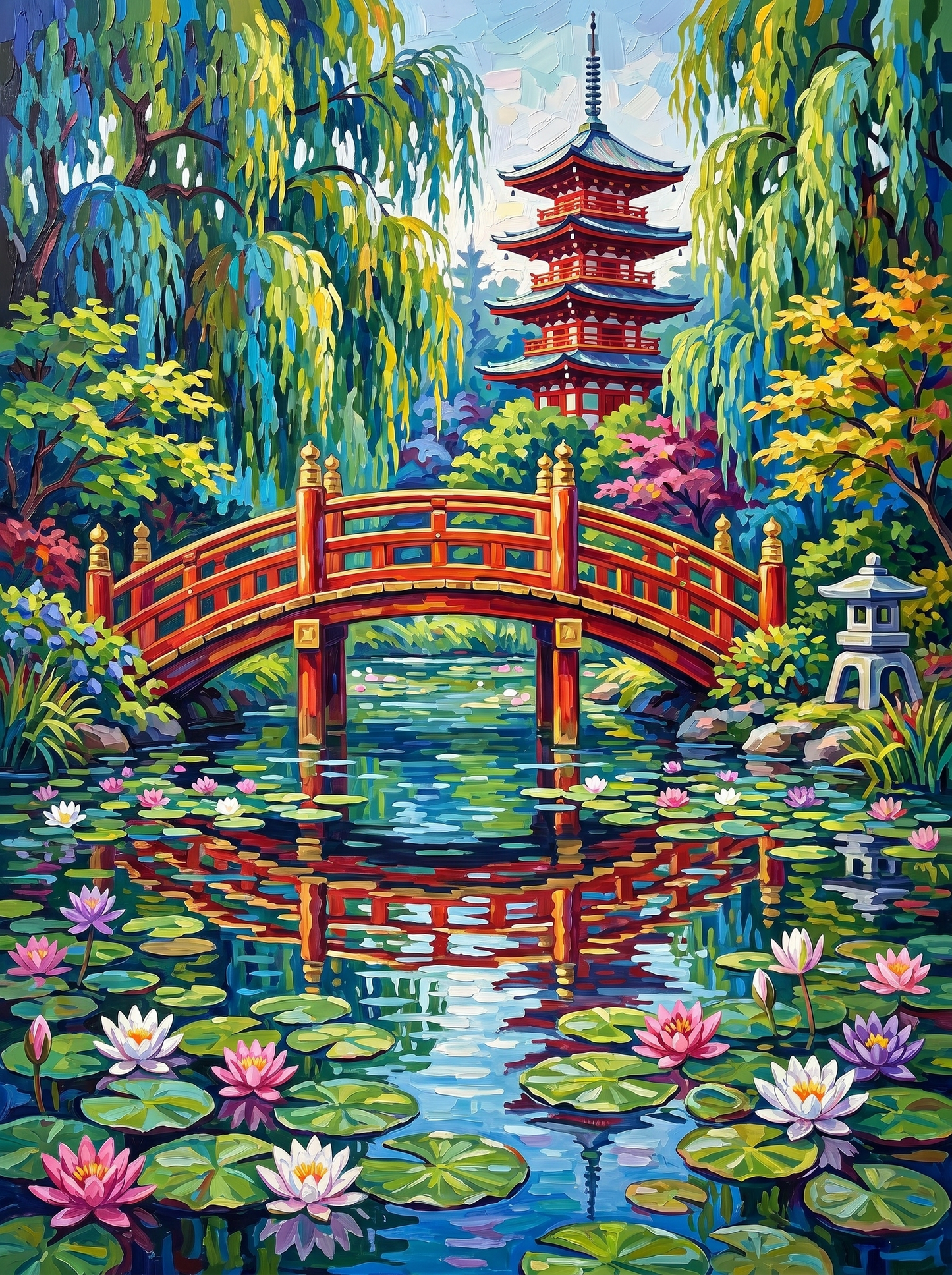 Red Bridge Lotus Garden (Diamond Painting) Diamond Painting kit