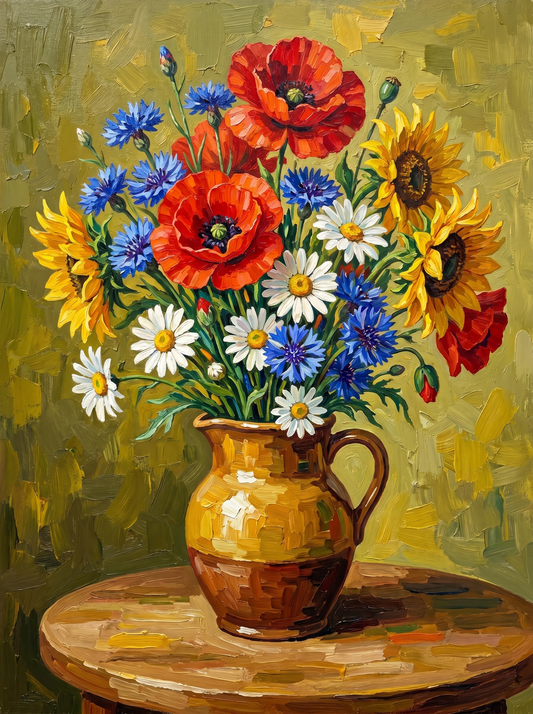 Rustic Wildflower Jug Bouquet (Diamond Painting)