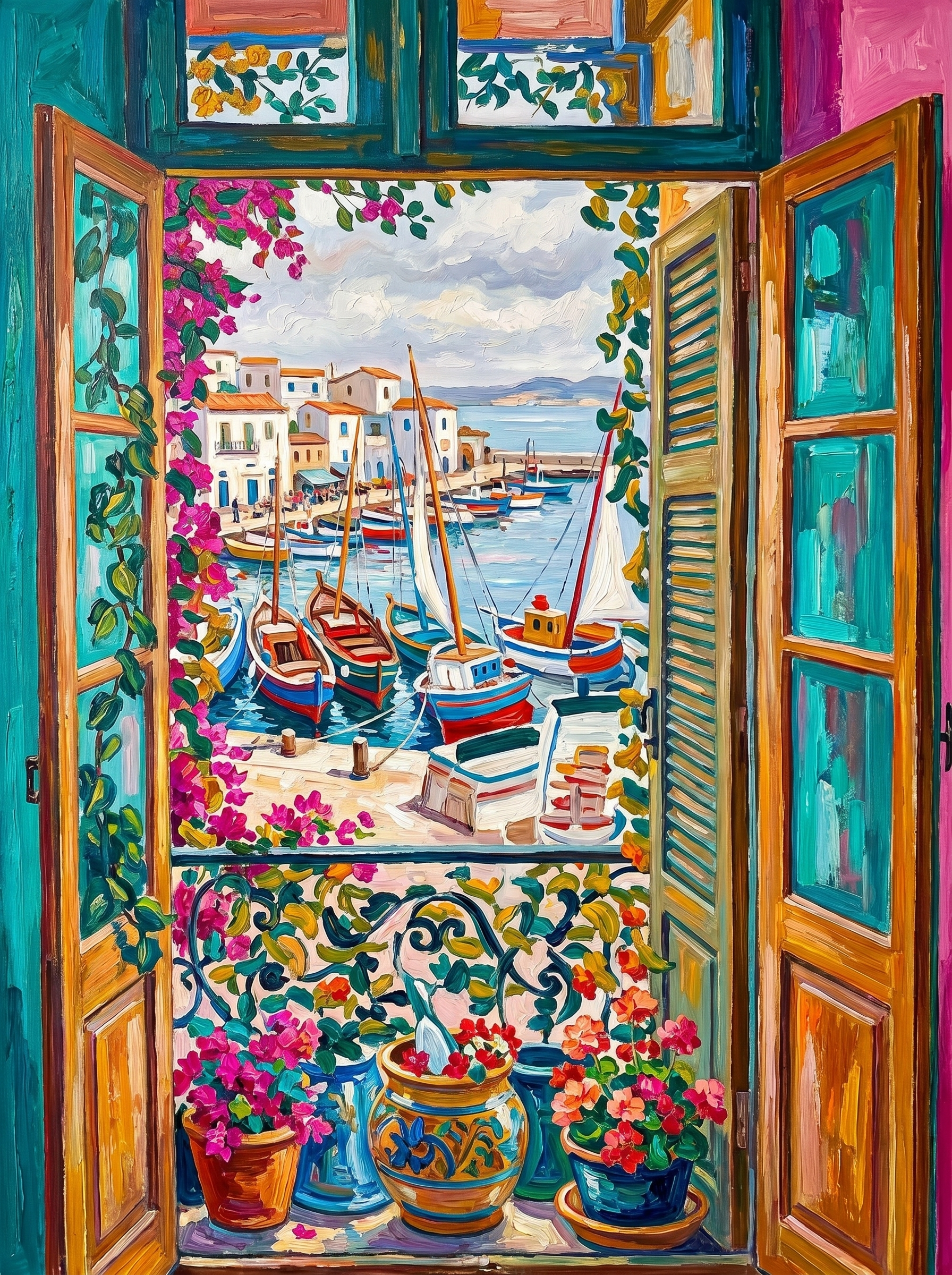 Seaside Window Harbor View (Diamond Painting)