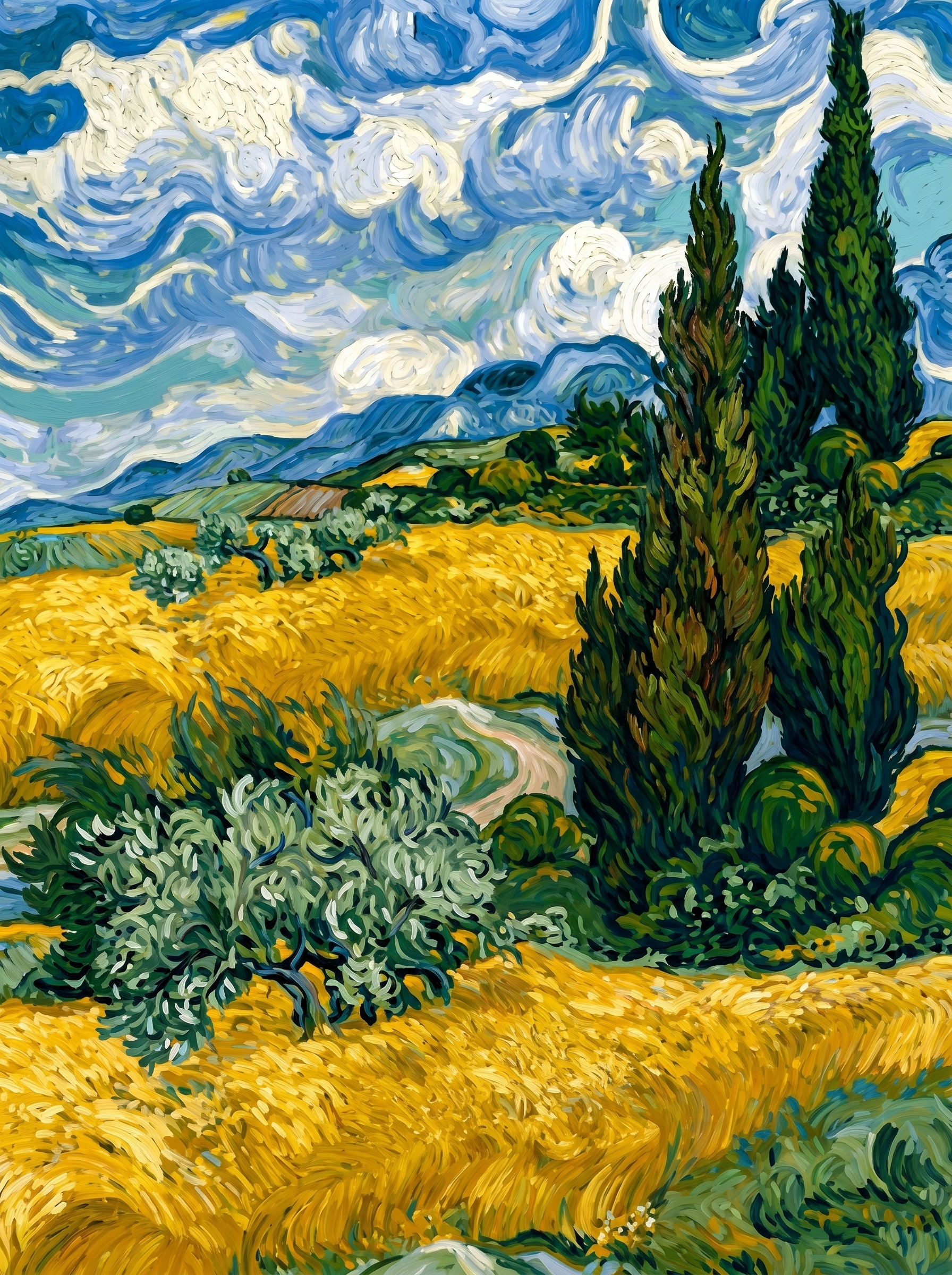 Golden Wheat Cypress Landscape (Diamond Painting) Diamond Painting kit