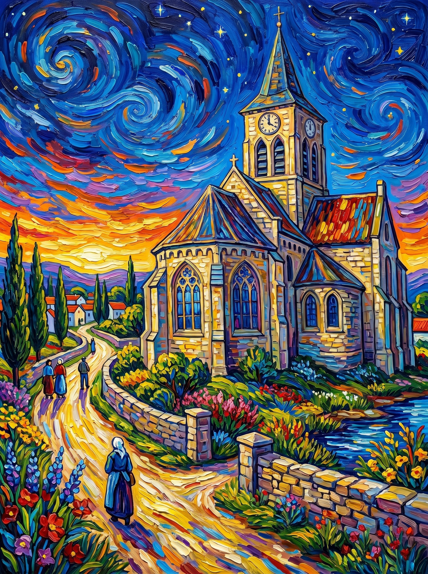 Starry Church Countryside Path (Diamond Painting) Diamond Painting kit