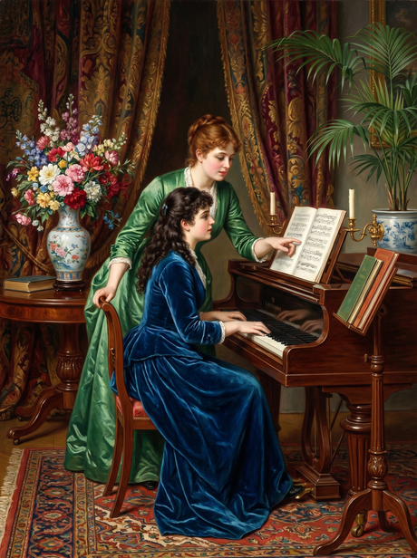 Victorian Piano Lesson Scene (Diamond Painting) Diamond Painting kit