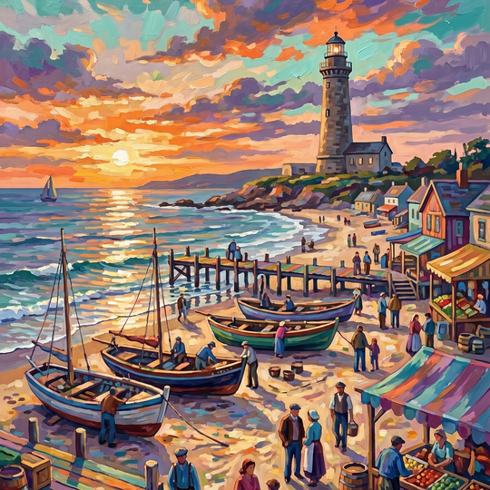 Sunset Harbor Market Scene