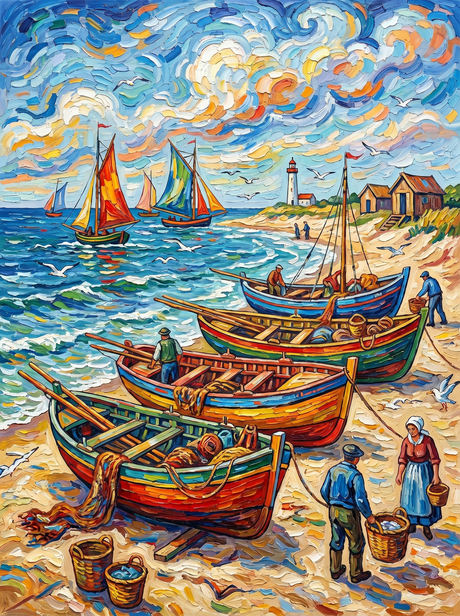 Colorful Coastal Fishing Village (Diamond Painting) Diamond Painting kit