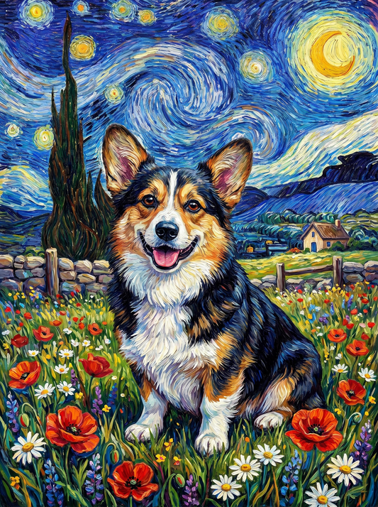 Starry Night Corgi Garden (Diamond Painting)