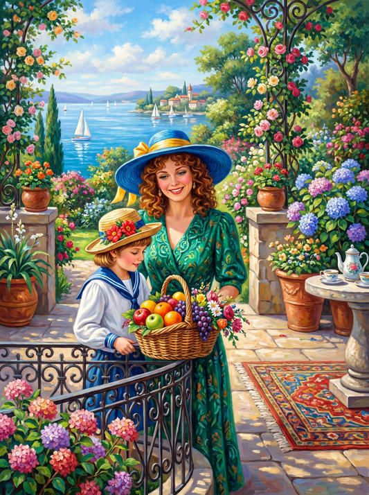 Mediterranean Terrace Picnic (Diamond Painting)