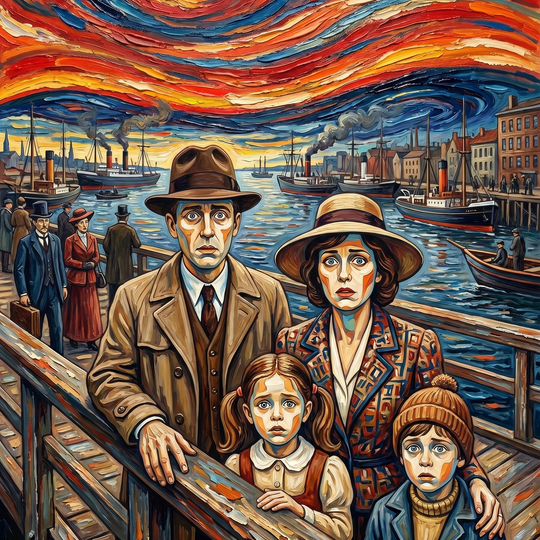 Expressionist Harbor Departure Scene