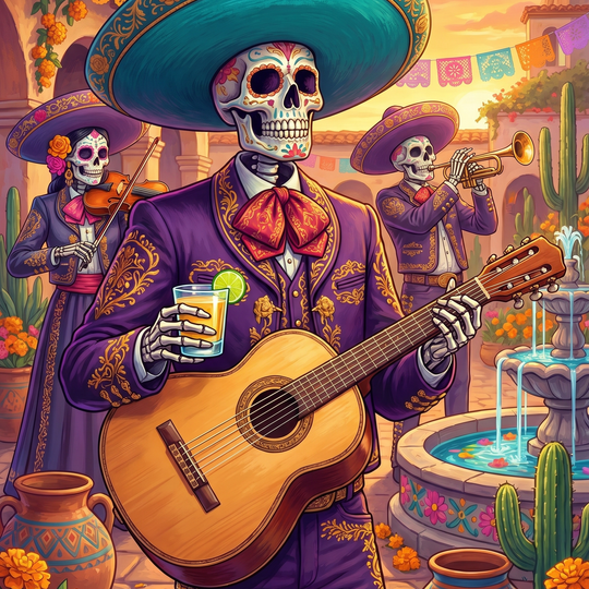 Mariachi Skeleton Sunset Serenade