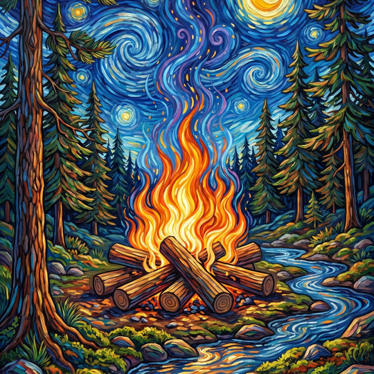 Starlit Forest Campfire Glow