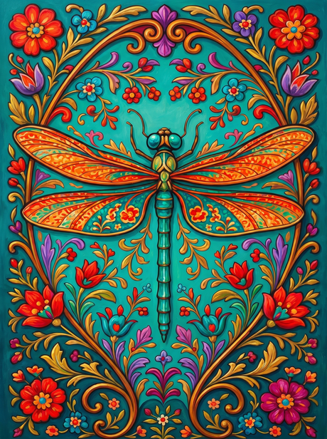 Turquoise Dragonfly Garden People Paint by Numbers kit