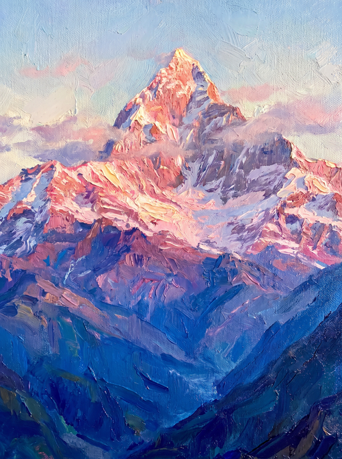 Snowy Mountain Peak Alpenglow Sunrise