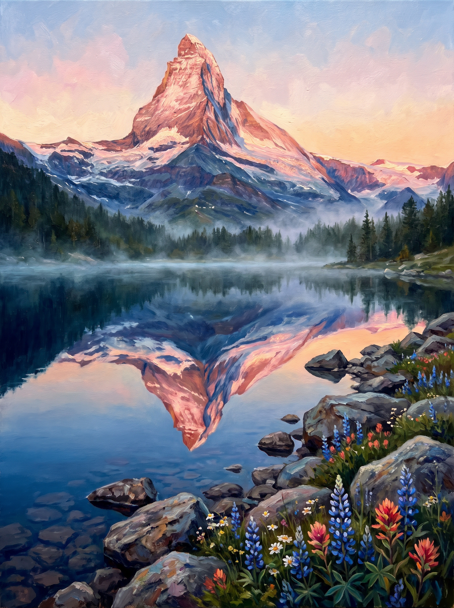Alpine Peak Lake Reflection Dawn