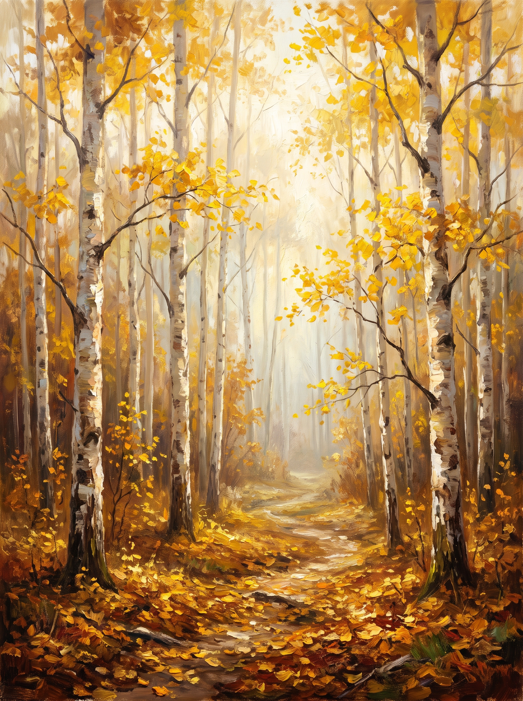 Enchanted Autumn Birch Forest Golden