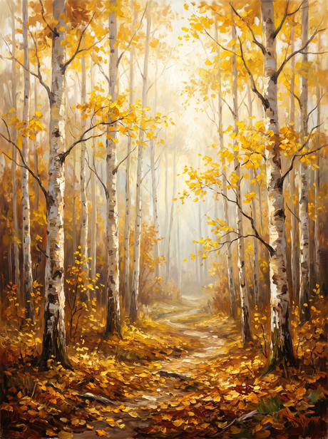 Enchanted Autumn Birch Forest Golden