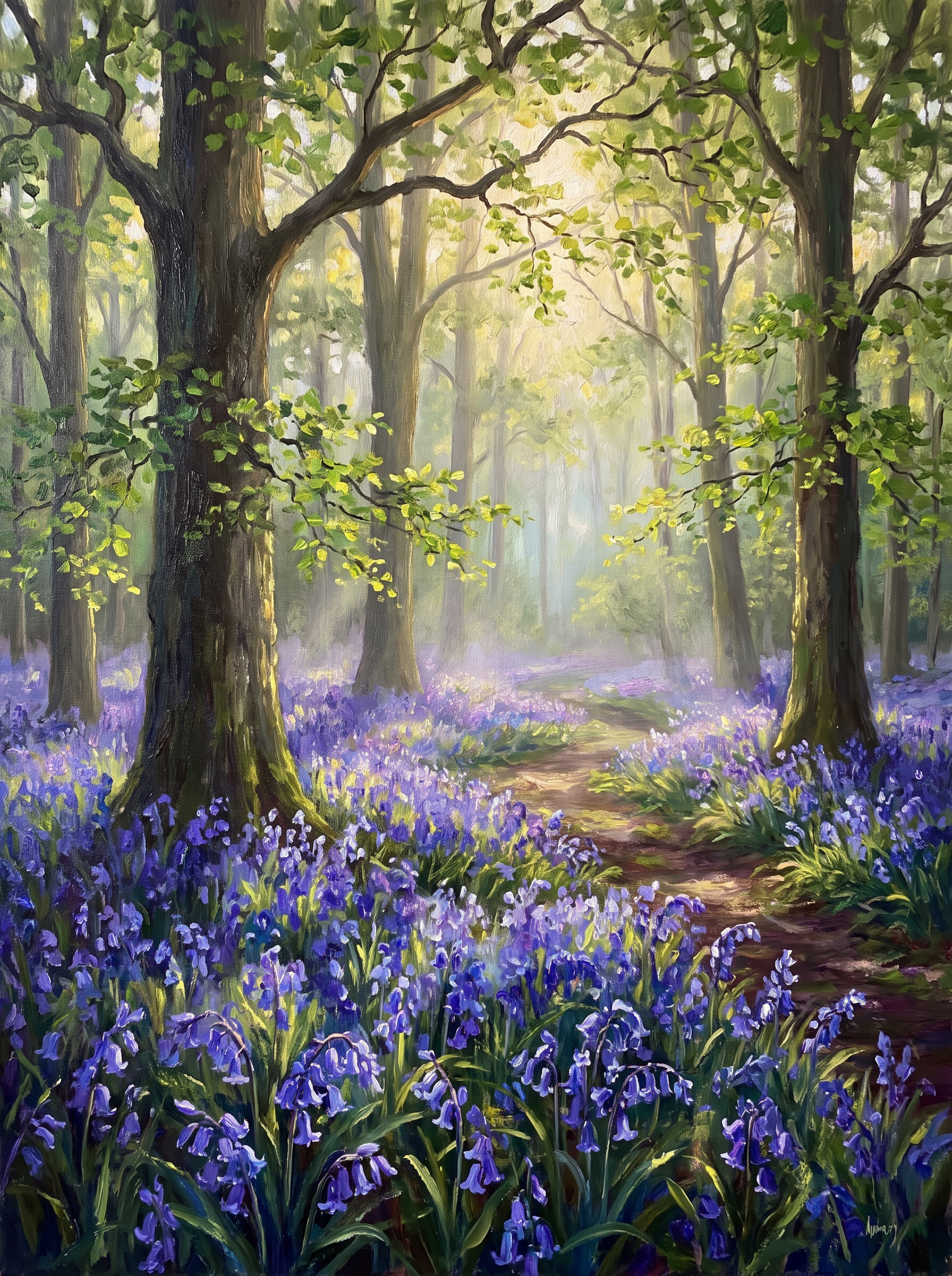 Bluebell Forest Spring Sunlight