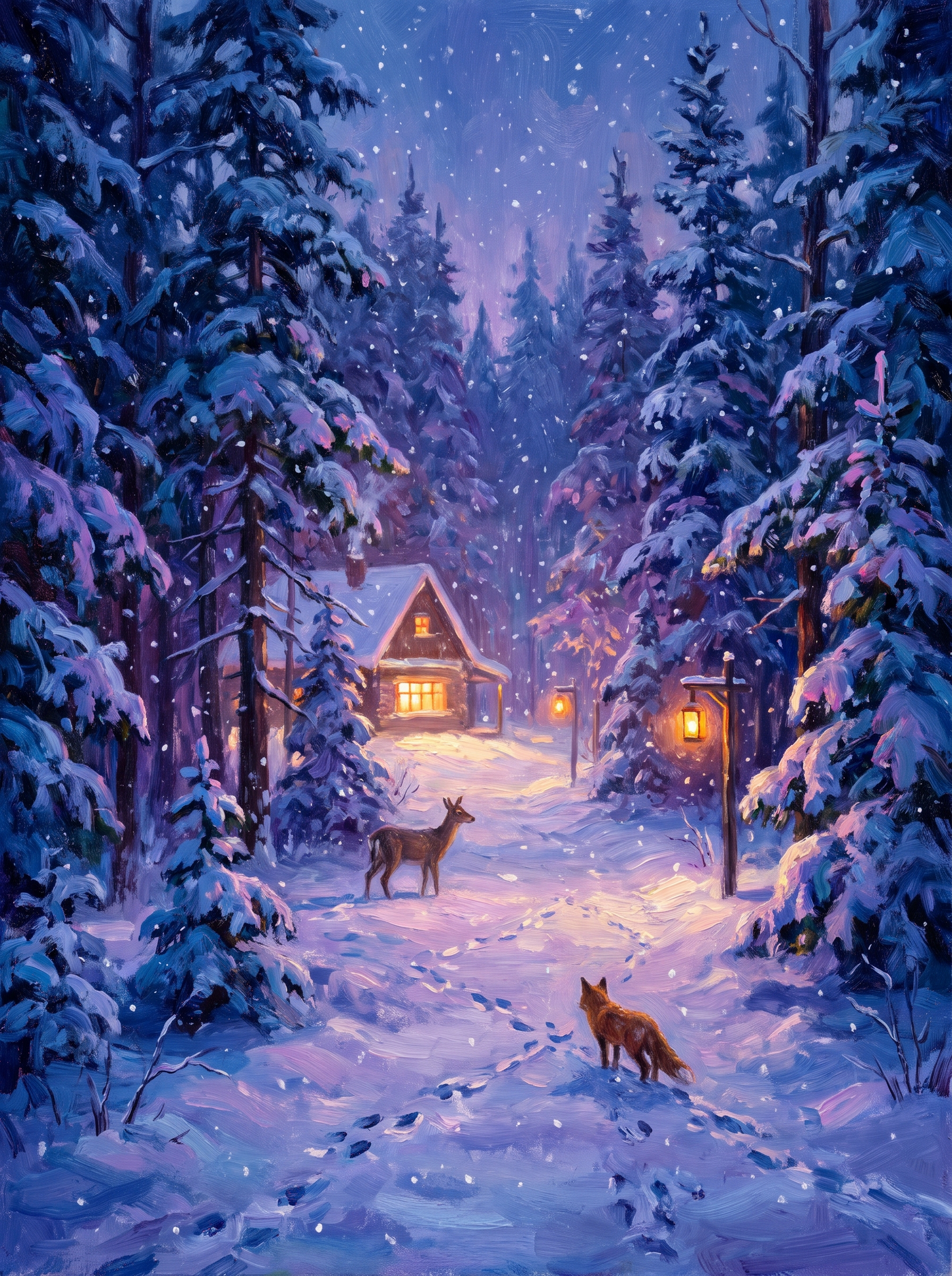 Snowy Forest Path Winter Blue Hour