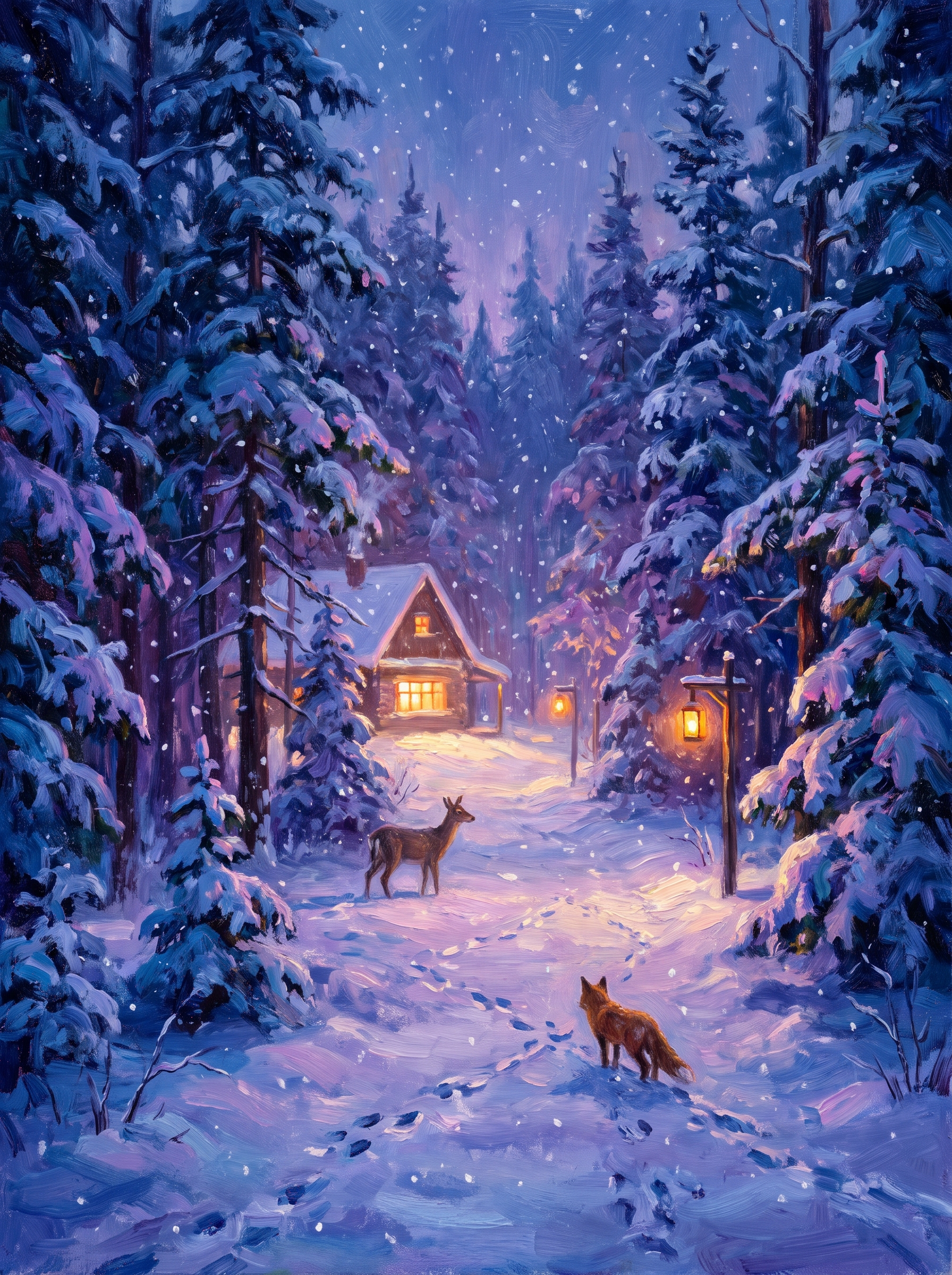 Snowy Forest Path Winter Blue Hour