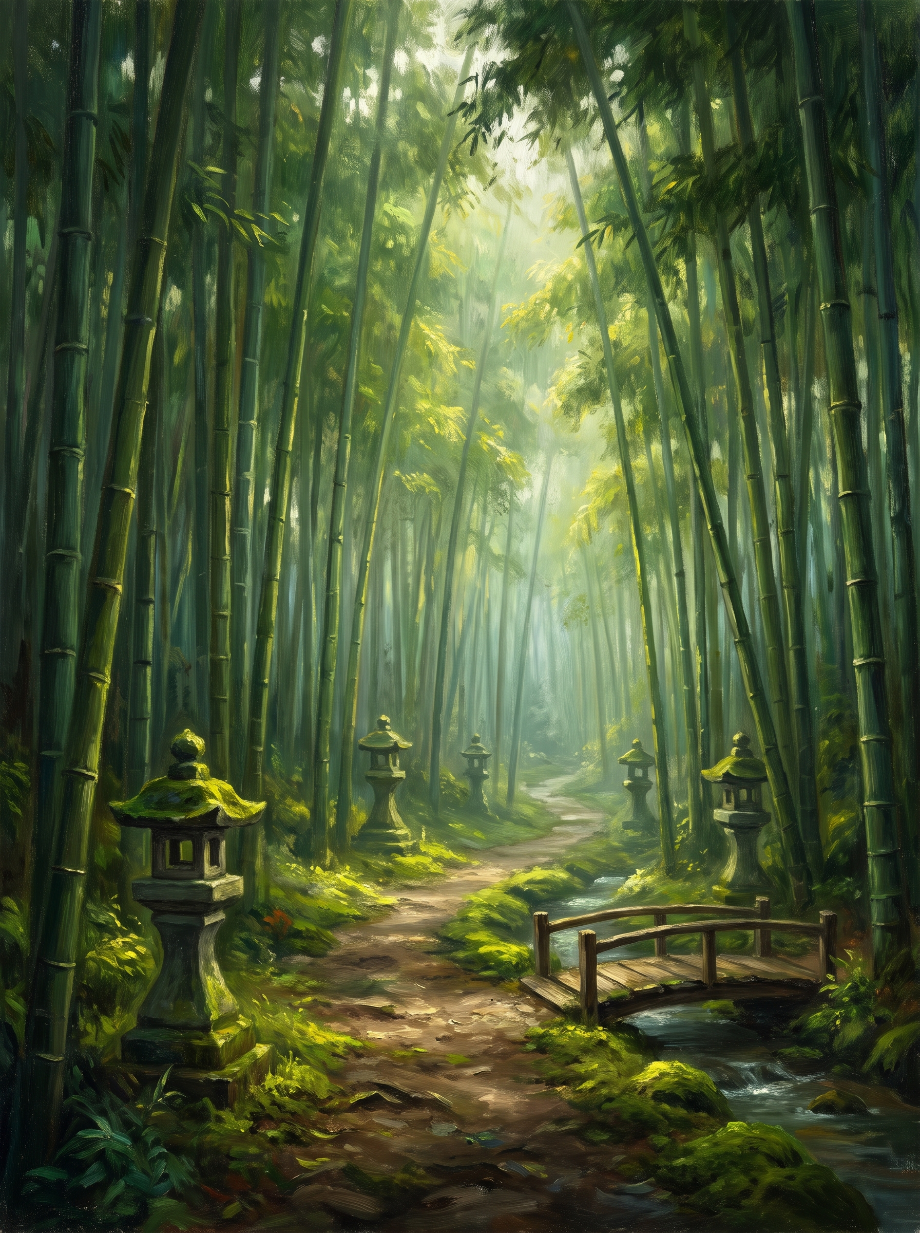 Bamboo Forest Path Misty Light