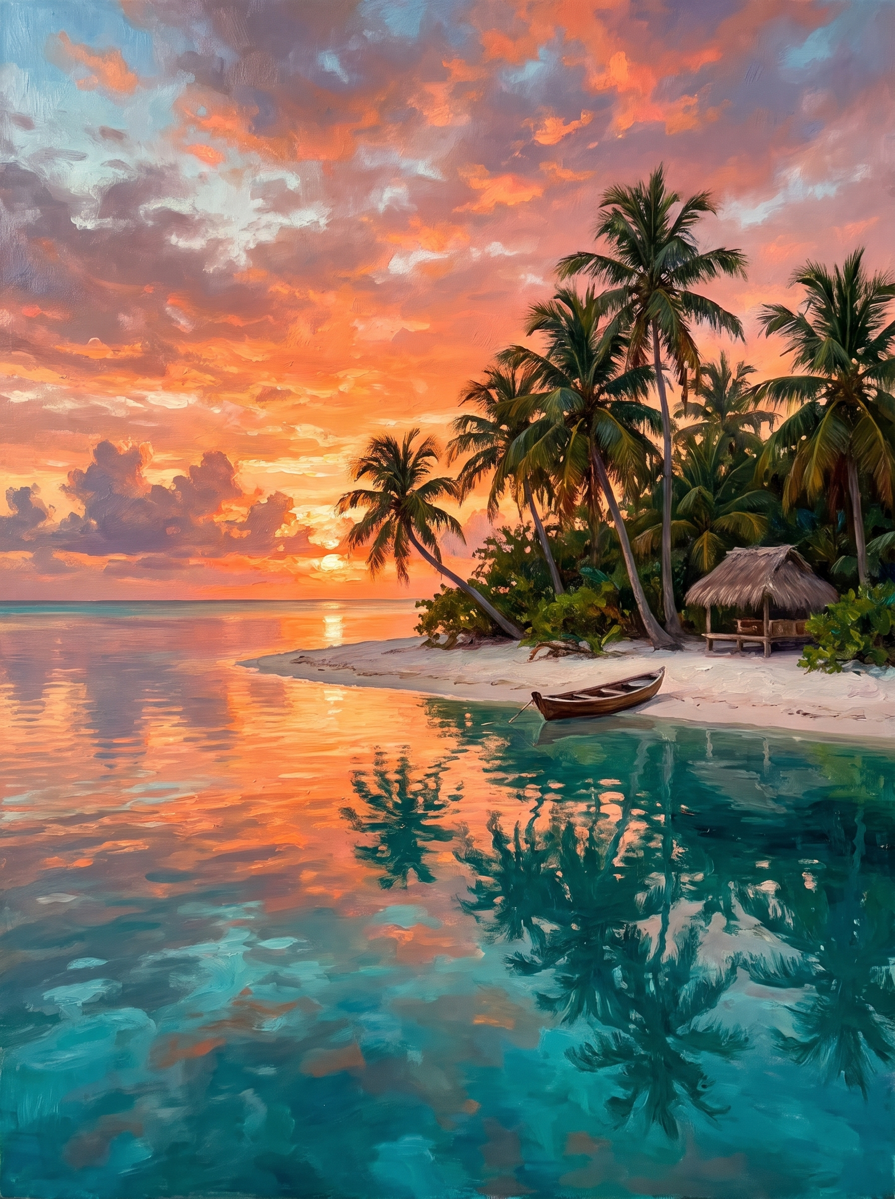 Tropical Lagoon Palm Island Sunset