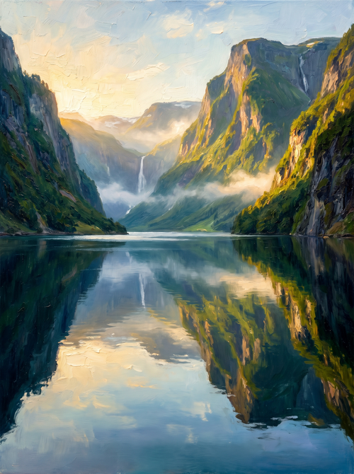 Tranquil Fjord Reflection Sunrise
