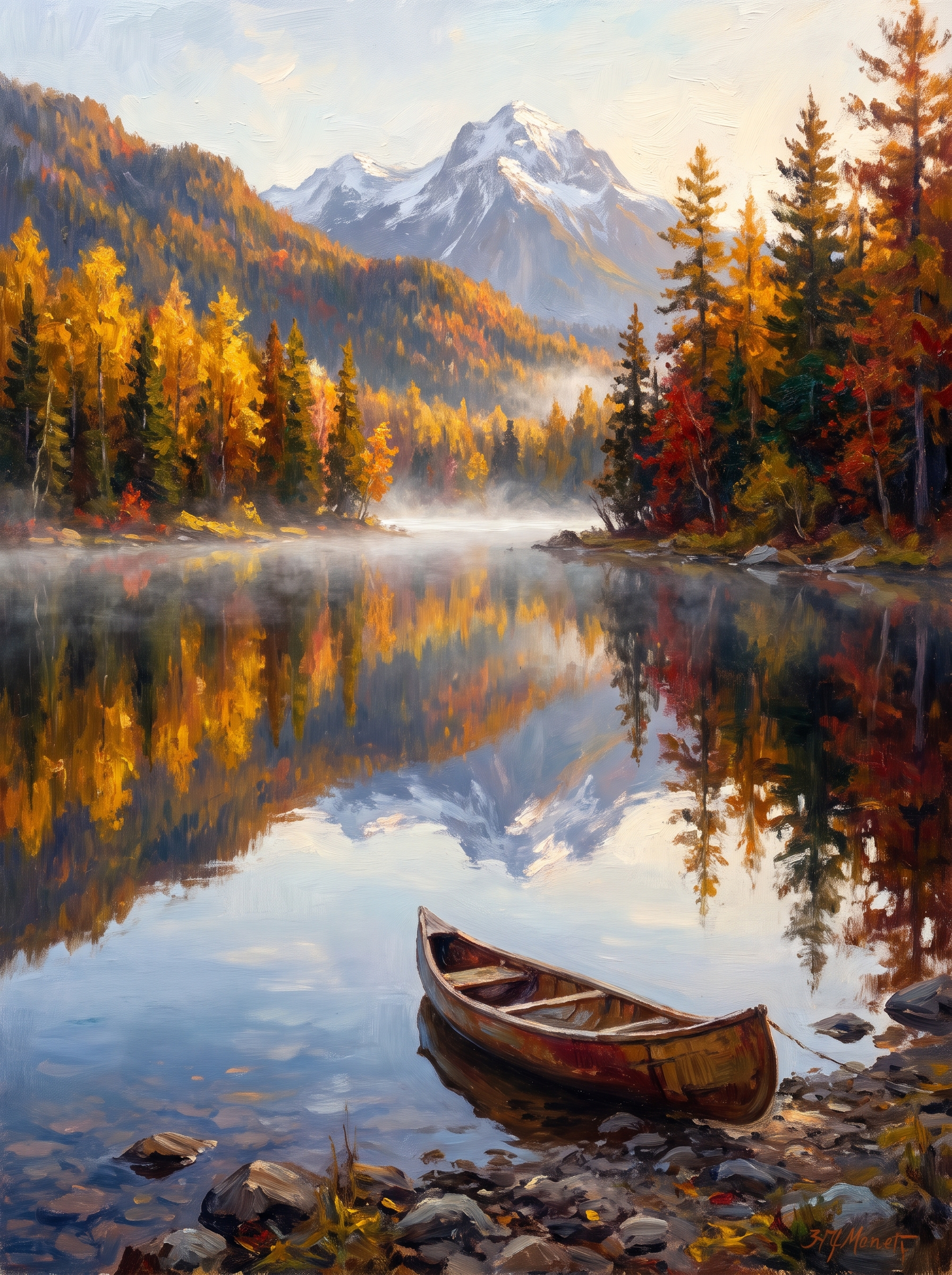 Glassy Mountain Lake Autumn Reflection