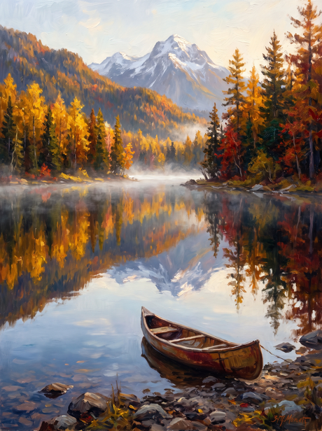 Glassy Mountain Lake Autumn Reflection