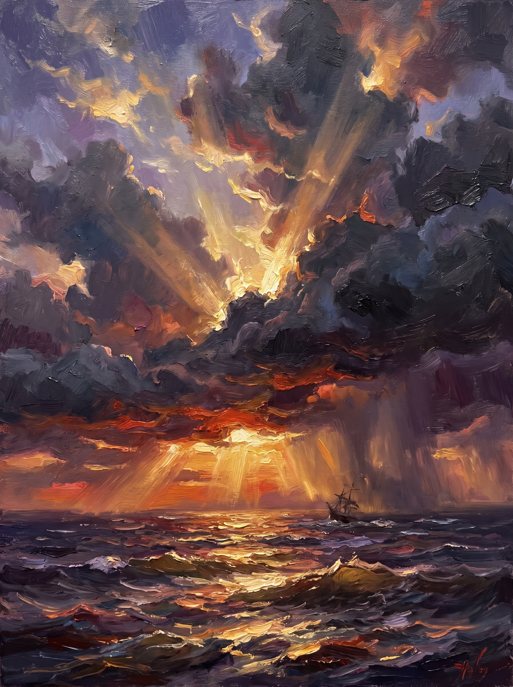 Dramatic Sunset Storm Ocean