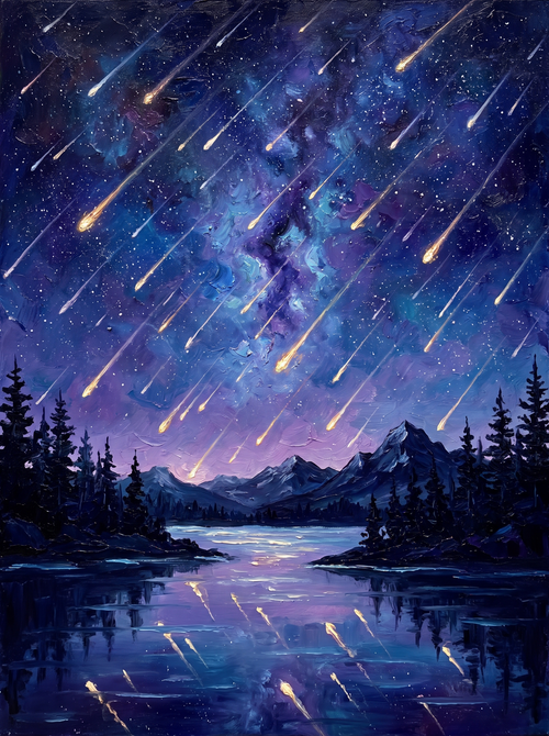 Meteor Shower Mountain Lake Night