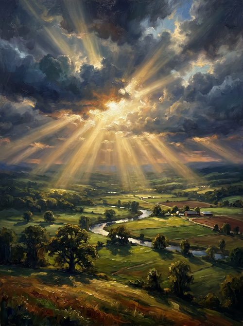 Sunrays Through Storm Clouds Valley