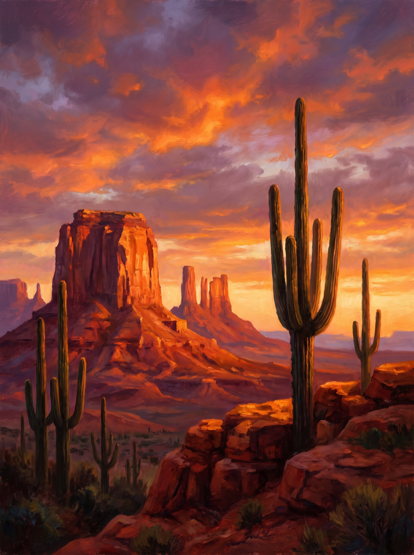 Red Desert Mesa Sunset Cactus