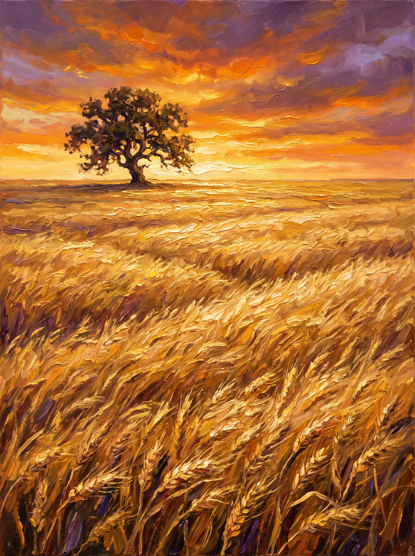 Golden Wheat Field Sunset Lone Tree