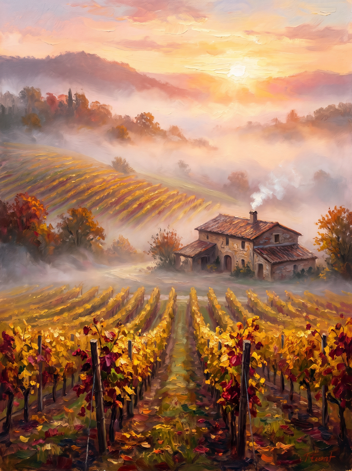 Autumn Vineyard Golden Rows Mist