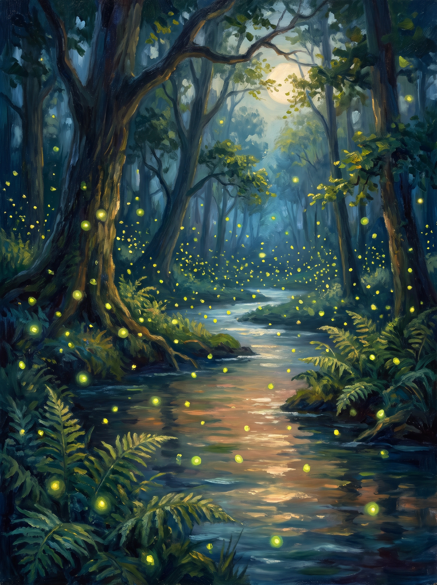 Firefly River Summer Night Forest