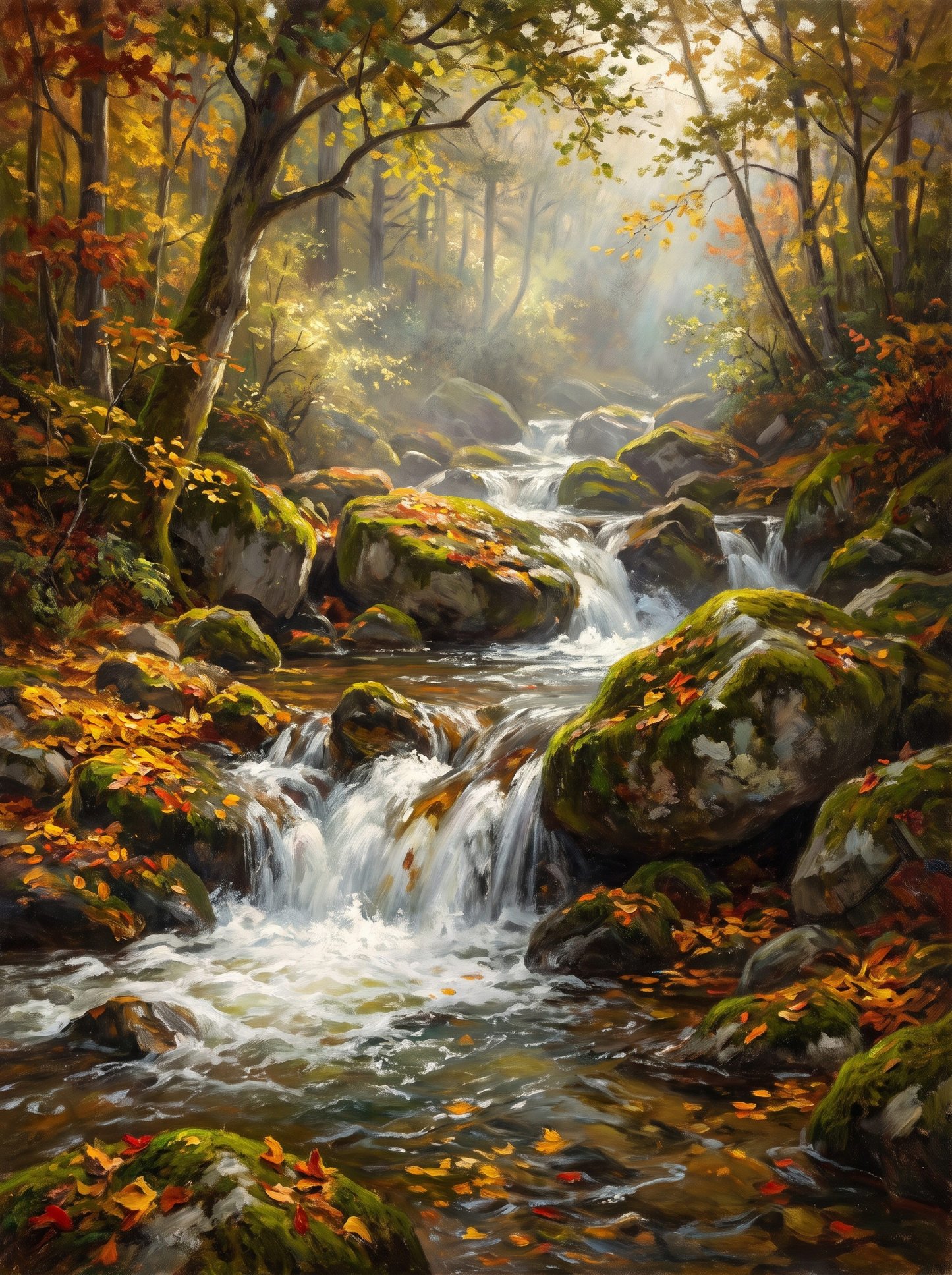 Mountain Stream Rapids Autumn Boulders