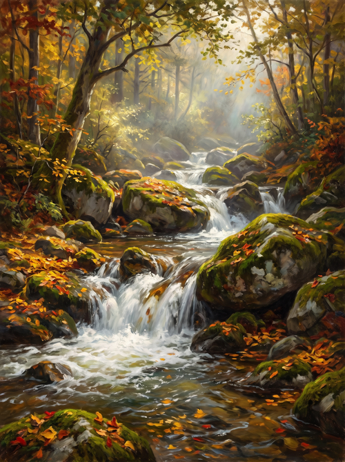 Mountain Stream Rapids Autumn Boulders