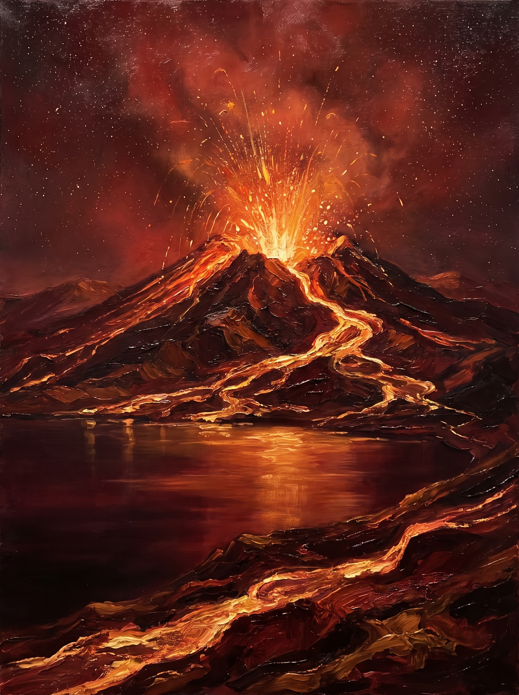 Volcano Lava Glow Night