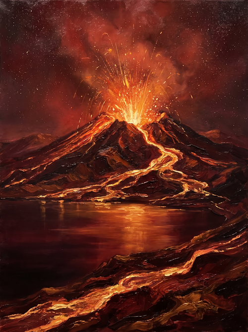 Volcano Lava Glow Night