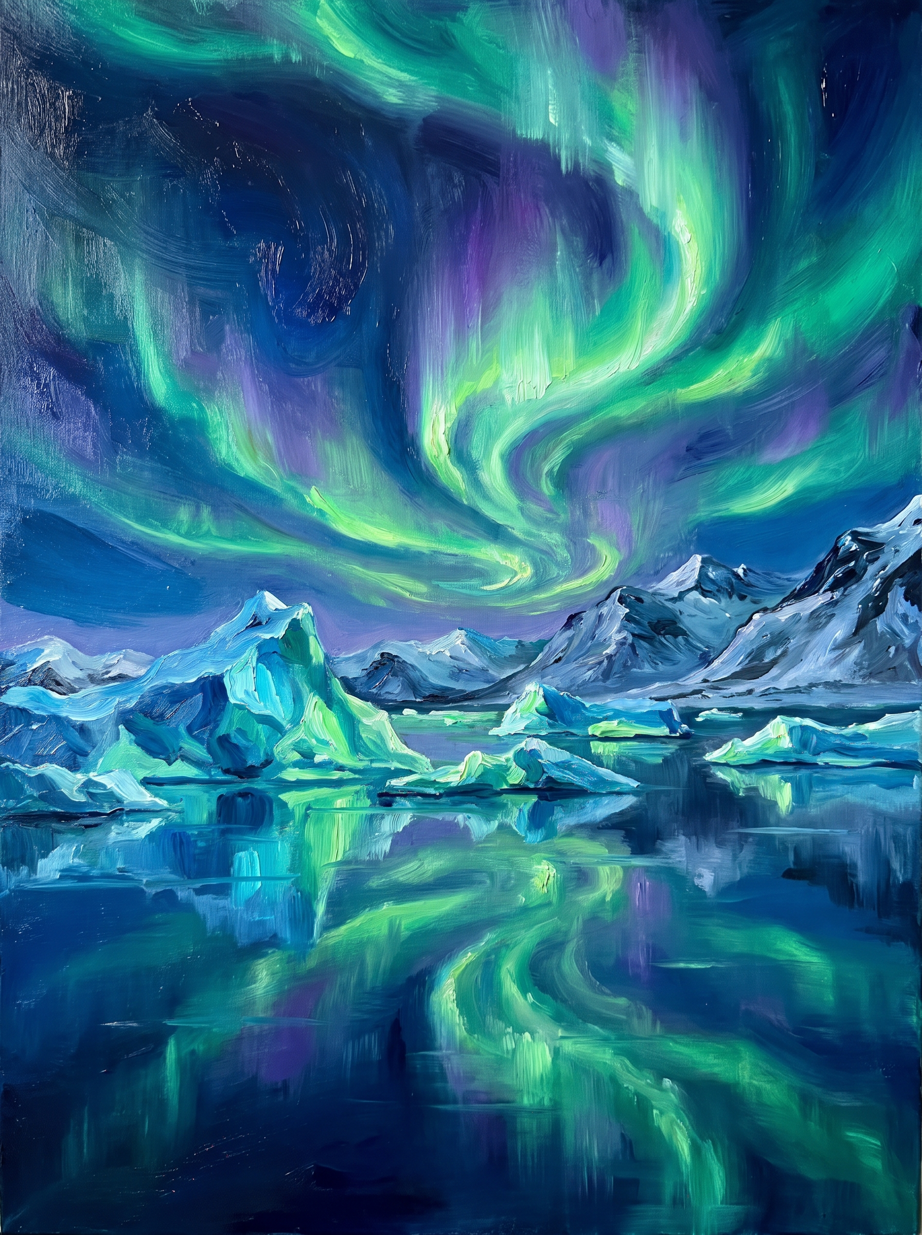 Aurora Arctic Icebergs Night