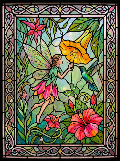 Hibiscus Hummingbird Fairy (150 Color Diamond Painting)