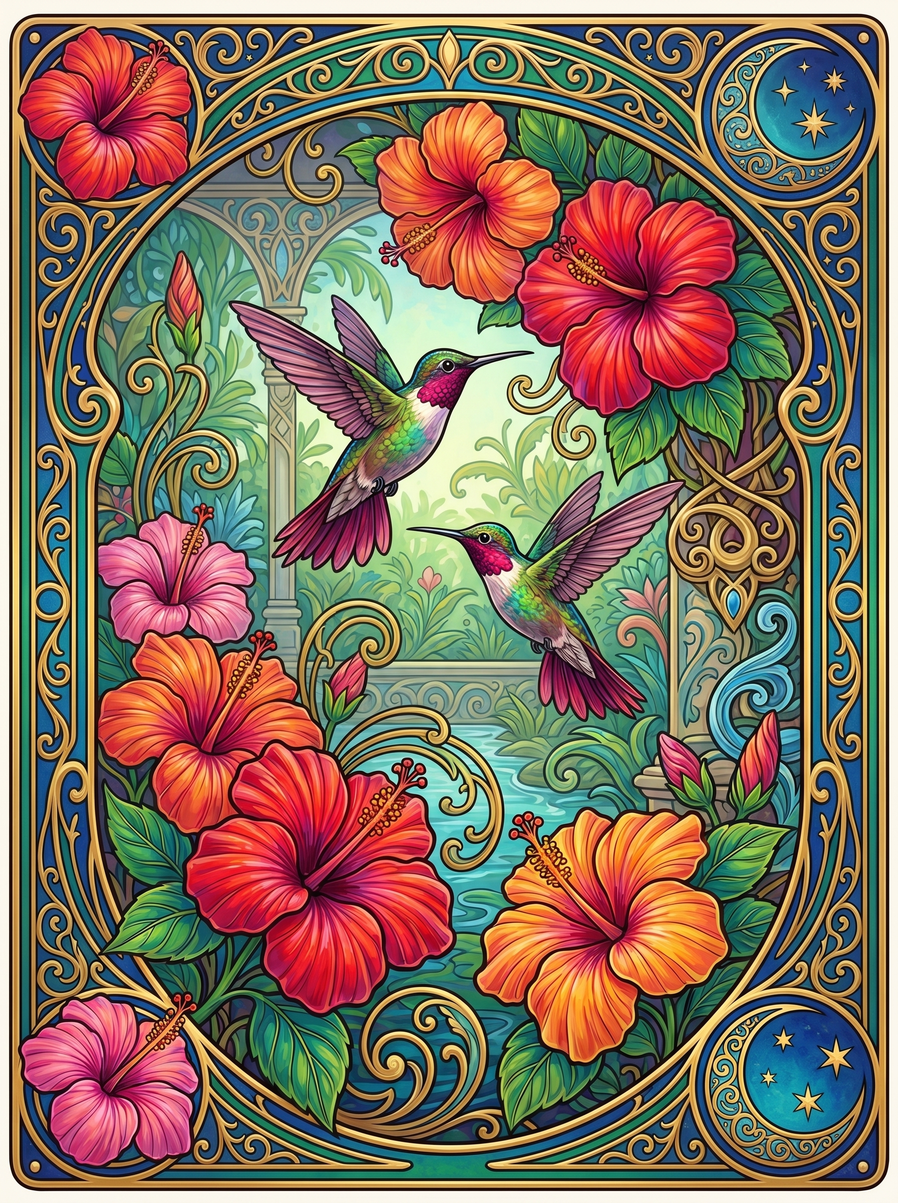 Hibiscus Hummingbird Panel (80 Colors)