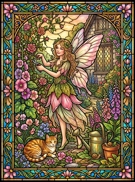 Hollyhock Garden Fairy (150 Color Diamond Painting)