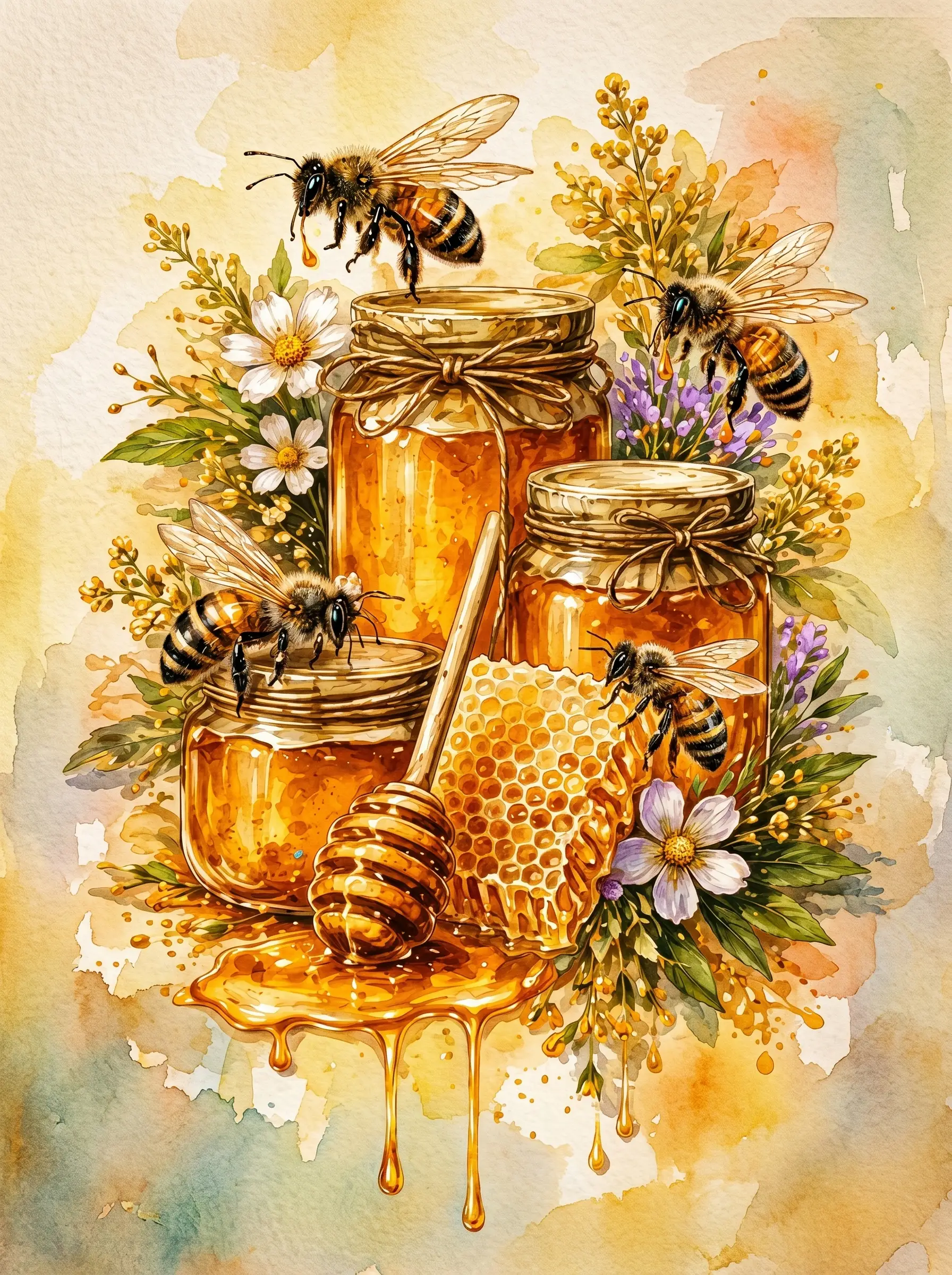 Honey Jar Bees Watercolor (Diamond Painting) Diamond Painting kit
