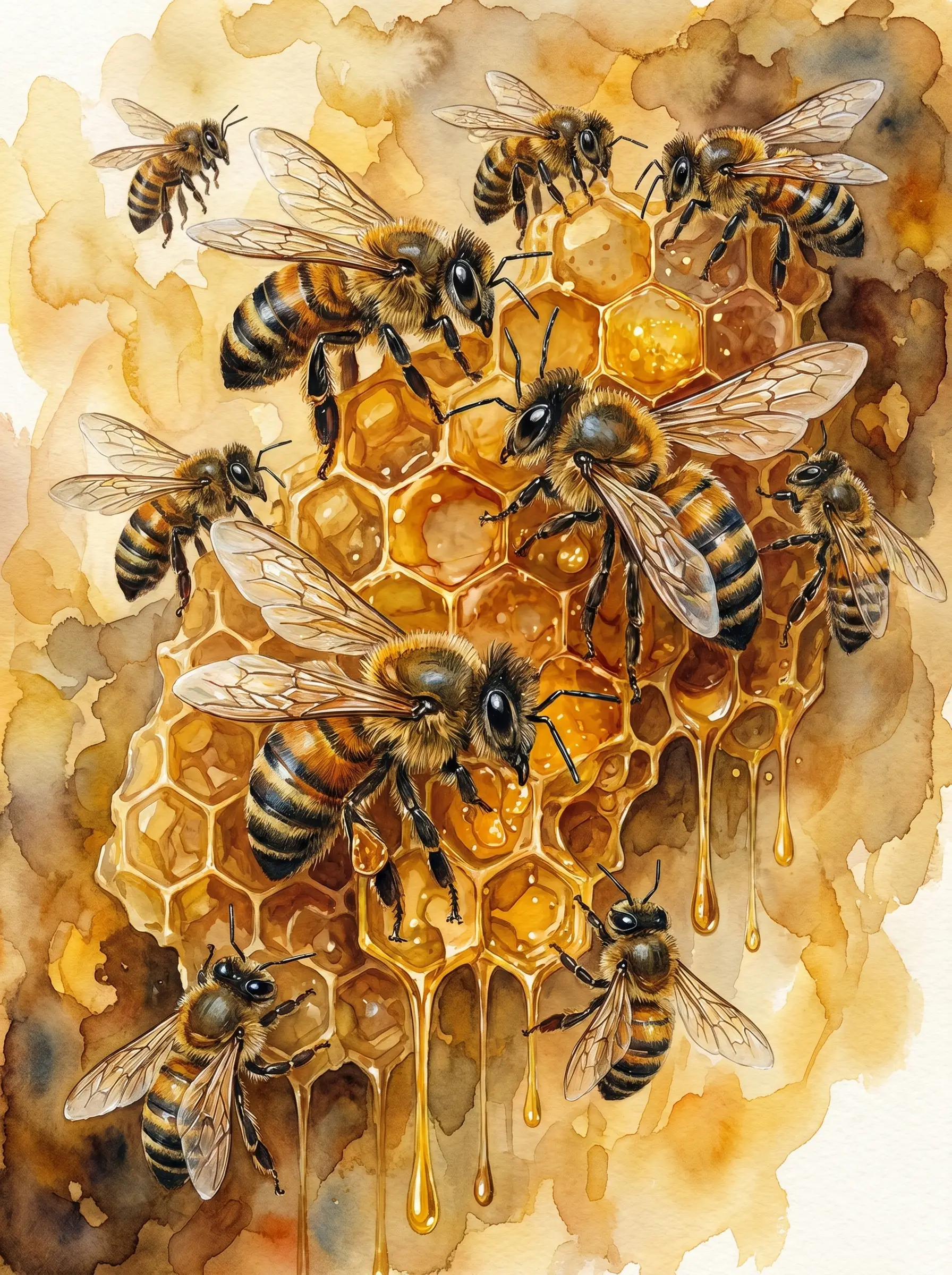 Honeybee Honeycomb Watercolor (Diamond Painting)