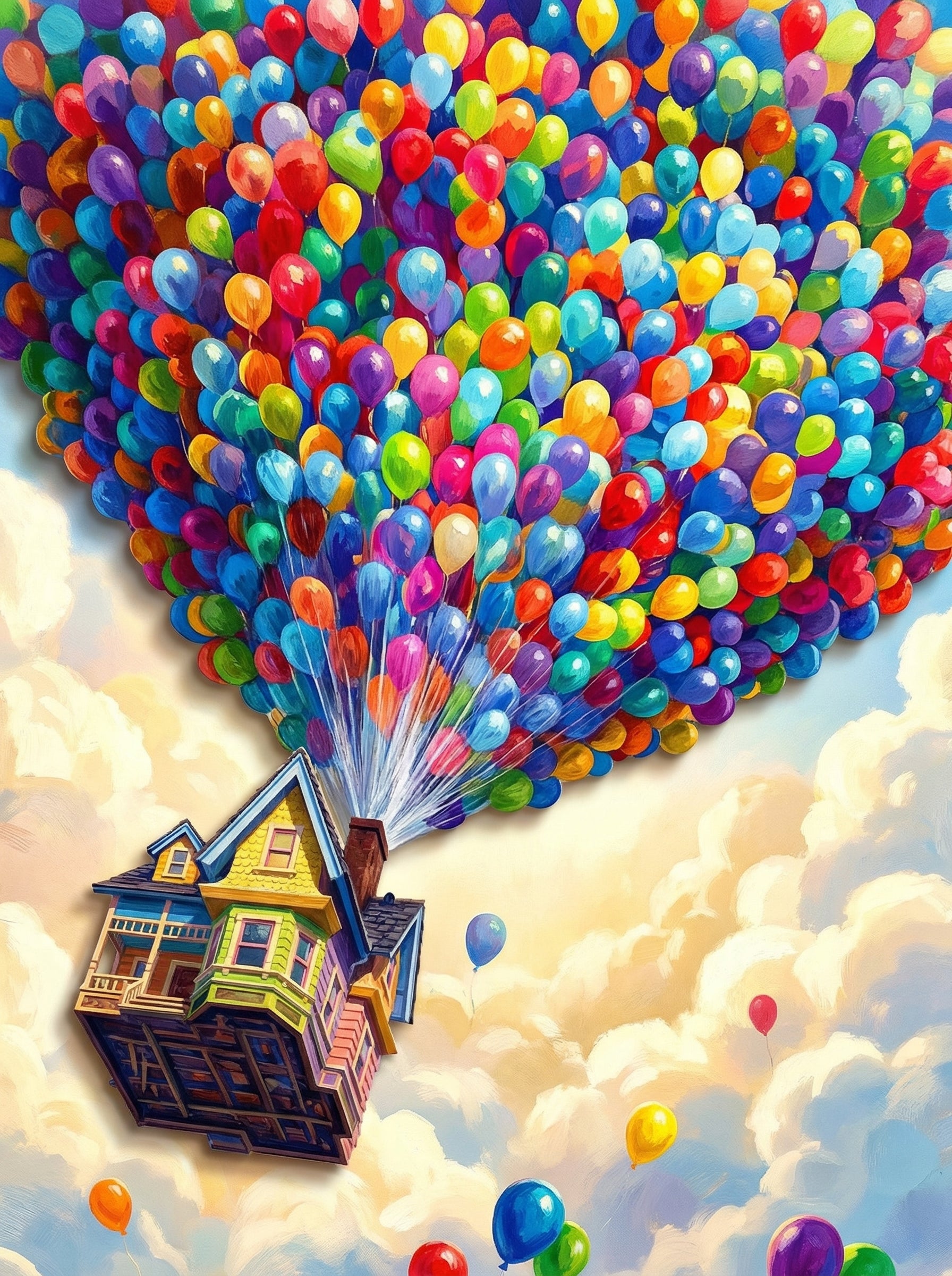 House Lifted By Colorful Balloons (100 Color Diamond Painting)